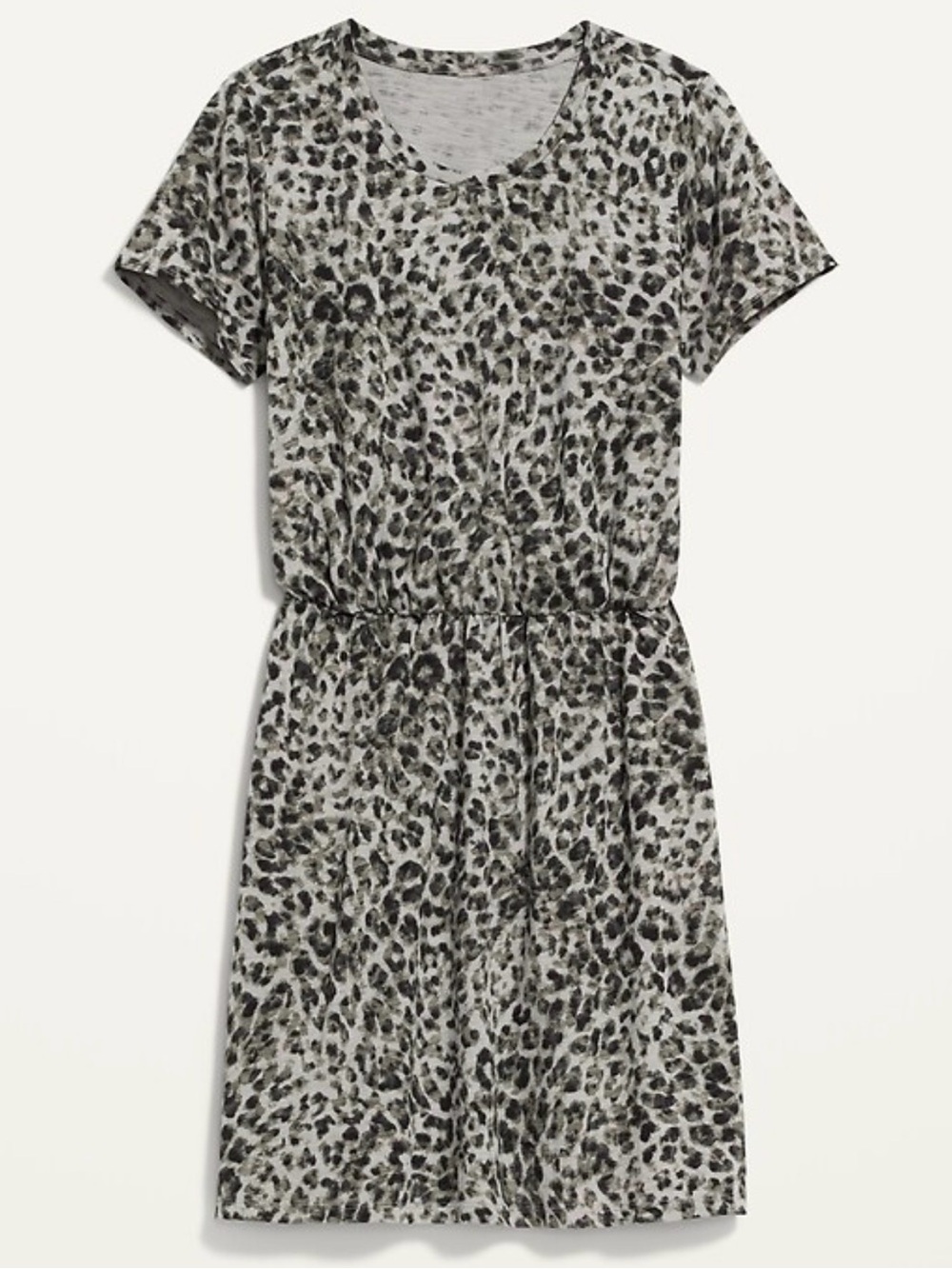 Old Nacy Leopard Print Short Sleeve Casual Dress - Gray & Black